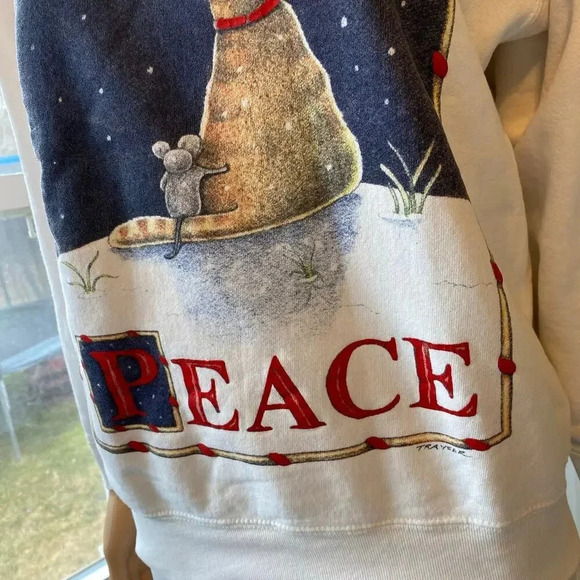 VTG Rare Laura trayer designs sweater Cat & Mouse Sitting In Peace Women Size M - Picture 7 of 9